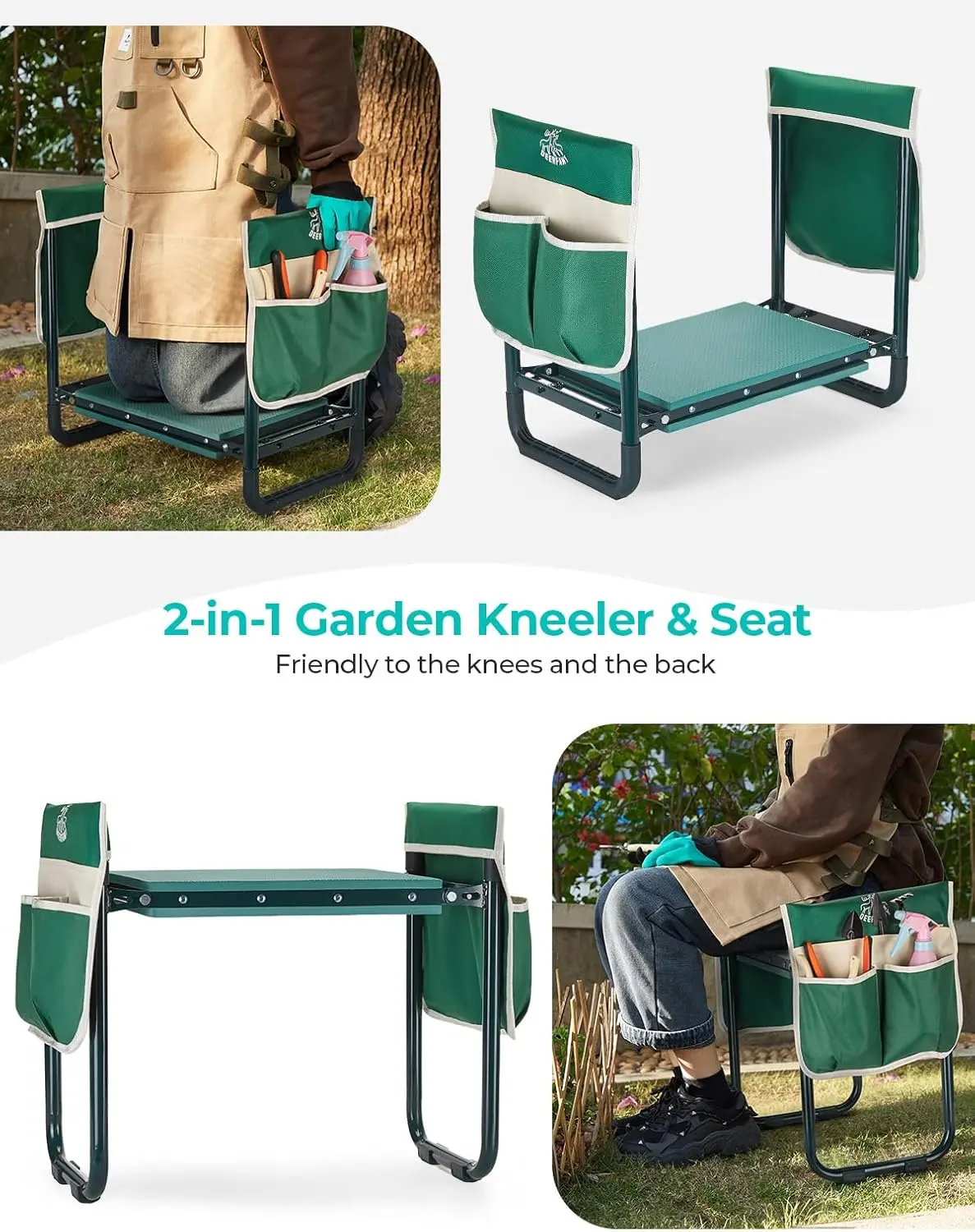 Gardner kneeler and seat. green color. 2 in 1. ideal gift idea for senior women