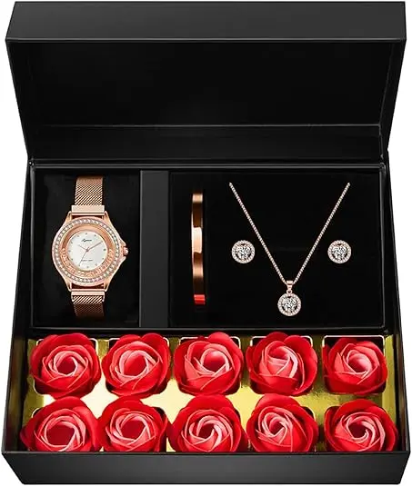 Romantic Gifts 15 Rose gold watch and jewelry gift set. valentine's day gifts older women in February