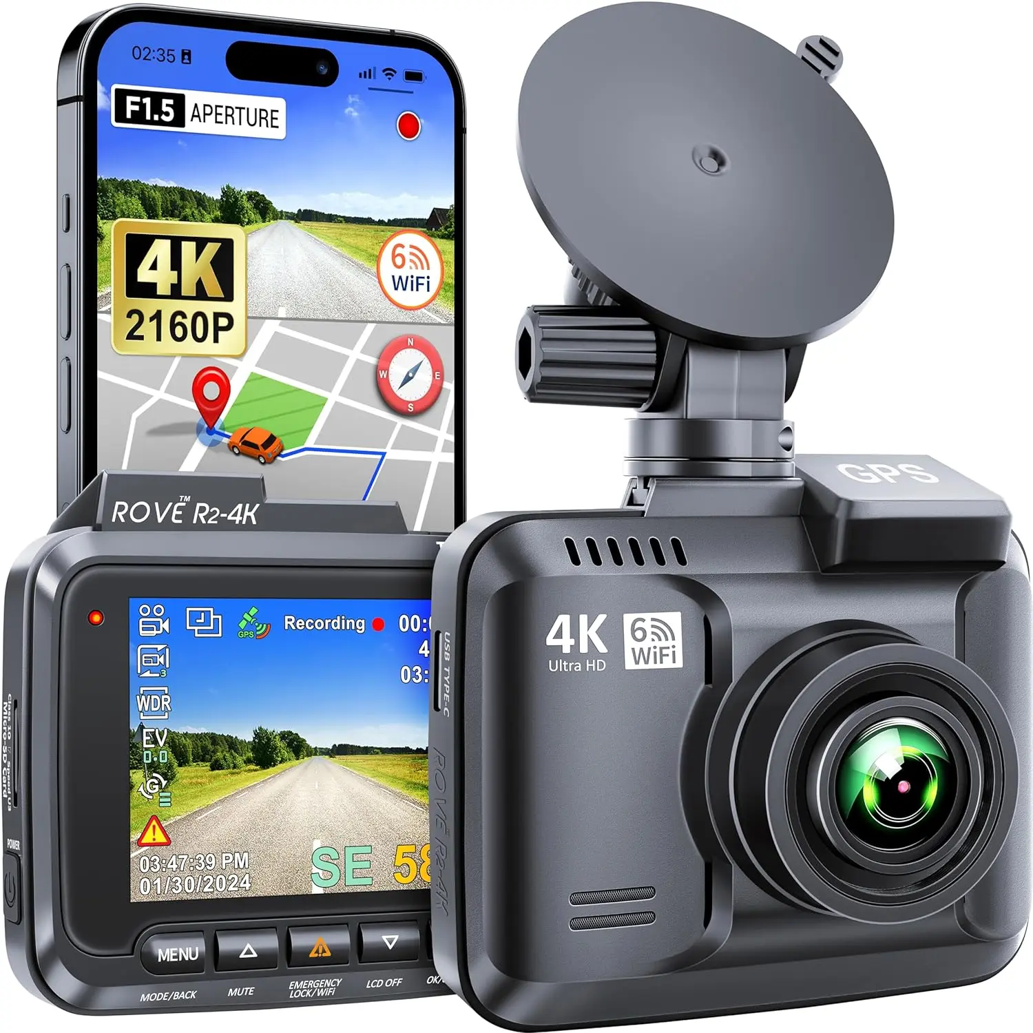 perfect Practical Gifts for older women for women, Dash Cam Built-in WiFi 6 GPS Car Dashboard Camera Recorder with UHD