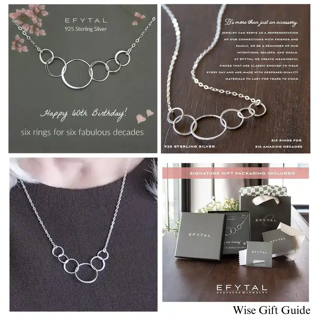 gifts for older women. This elegant 6 circle necklace is the perfect way to say happy birthday for any woman born in 1964