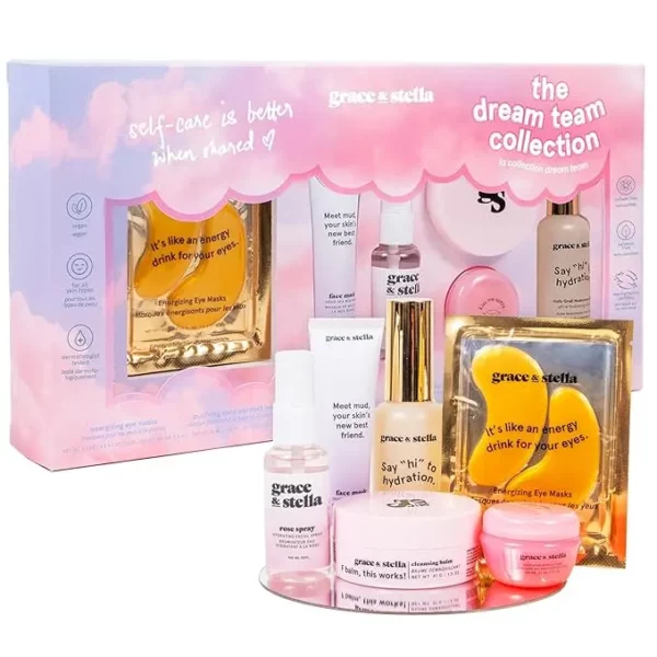 60+ Gift Sets for Women 3 Grace & Stella self-care beauty gift sets for women with eye masks, serum, cleanser, and lip balm